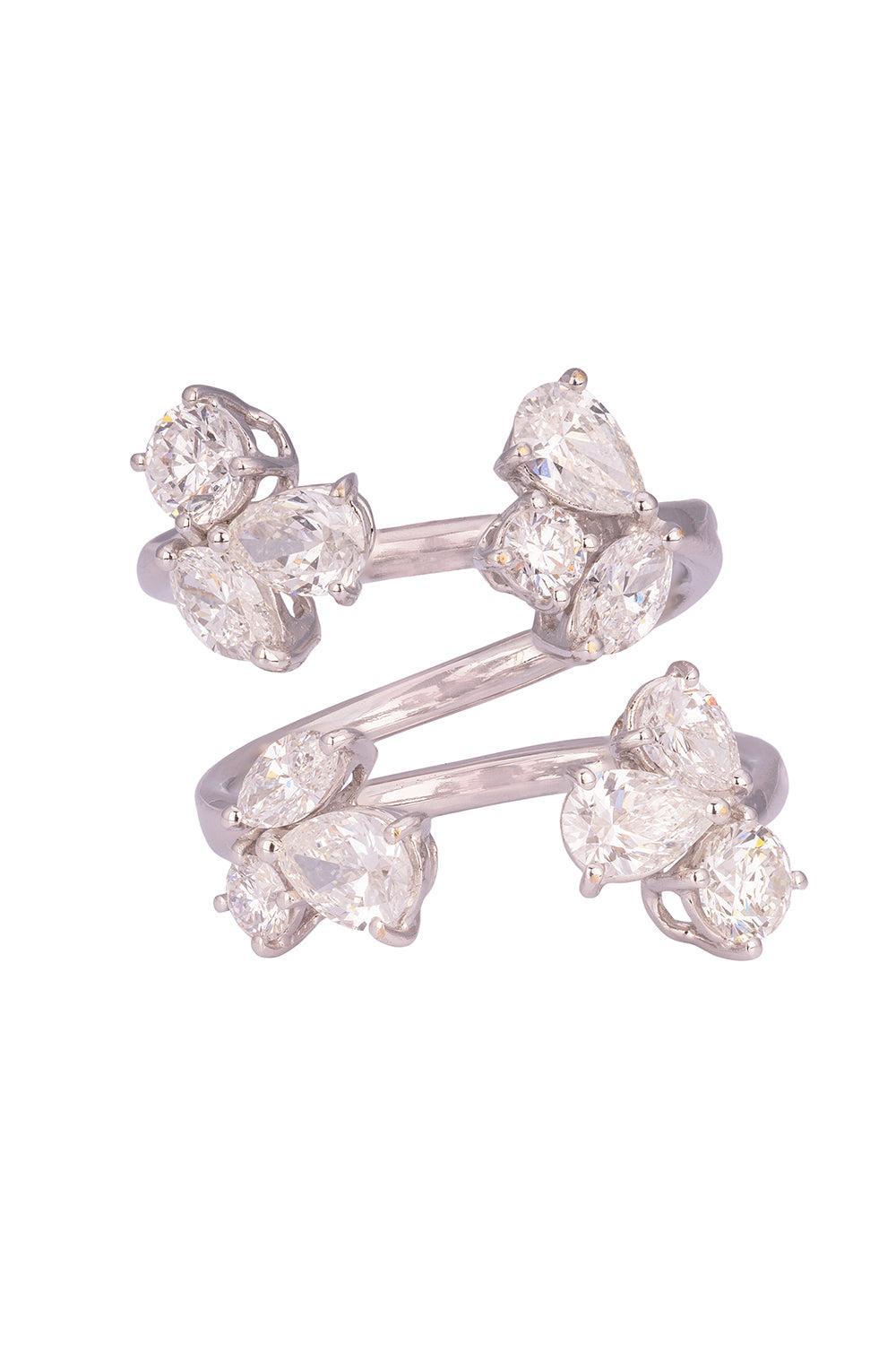 Diamond Four Cluster Open Ring-WHITE GOLD-6-JEWELRYFINE JEWELRING-ZYDO