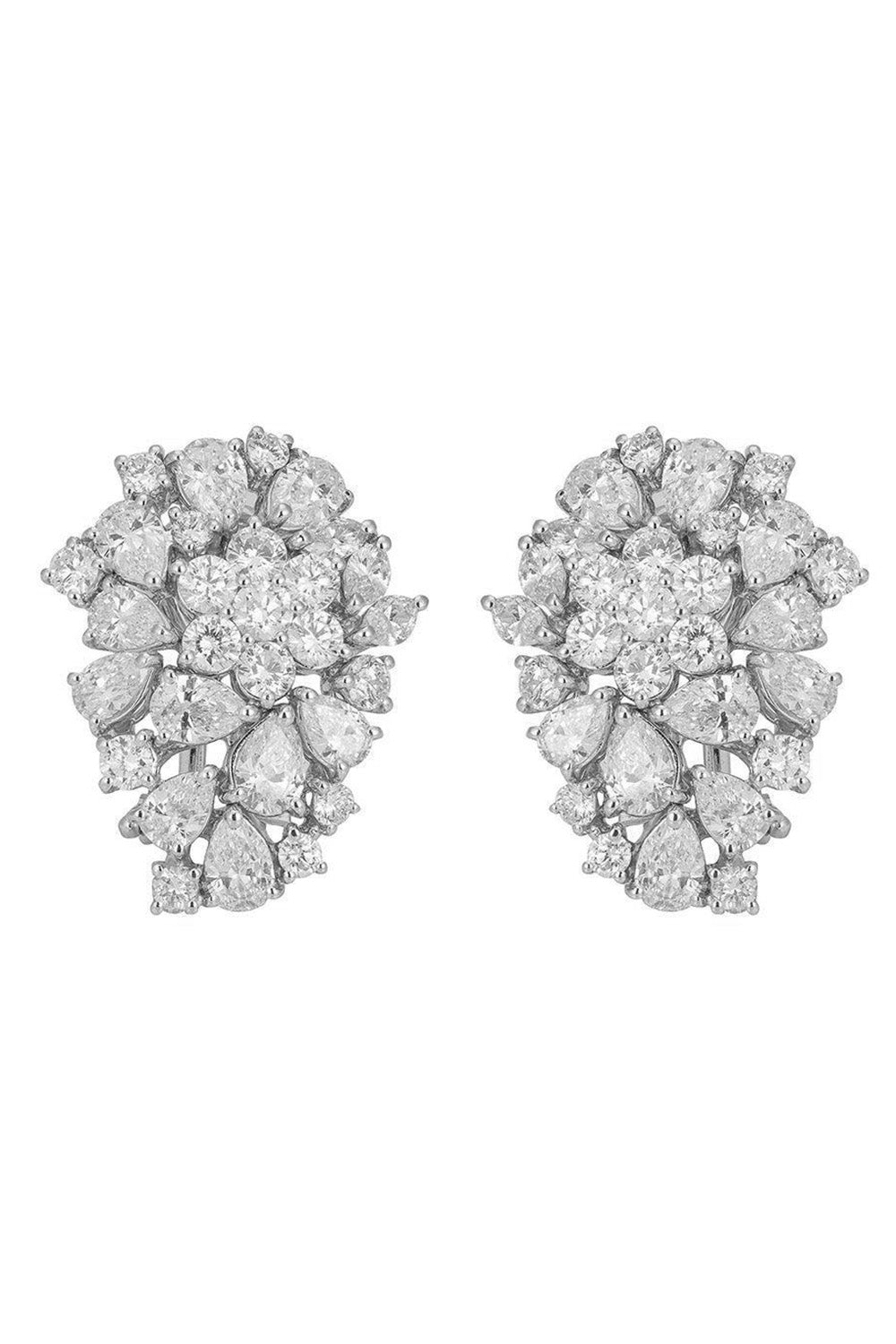 Diamond Multi Flower Pear Shape Earrings-WHITE GOLD-JEWELRYFINE JEWELEARRING-ZYDO