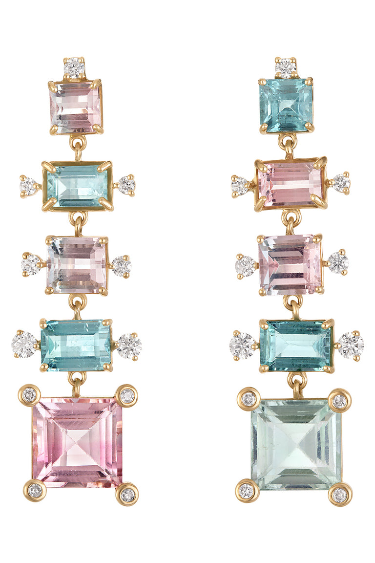Graduated Tourmaline Diamond Earrings