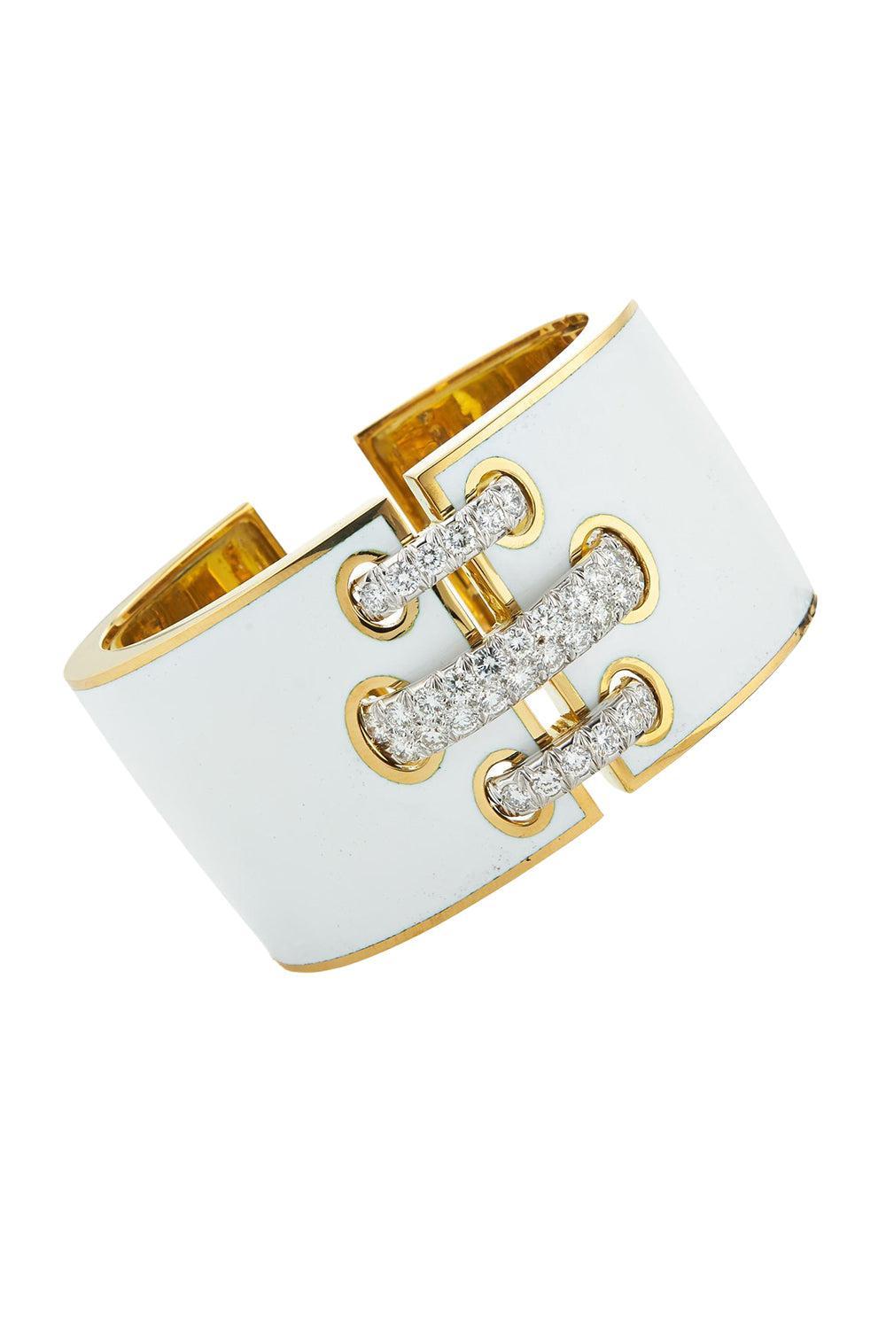 Diamond White Shoe Lace Cuff Braclet-YELLOW GOLD-JEWELRYFINE JEWELBRACELET O-DAVID WEBB