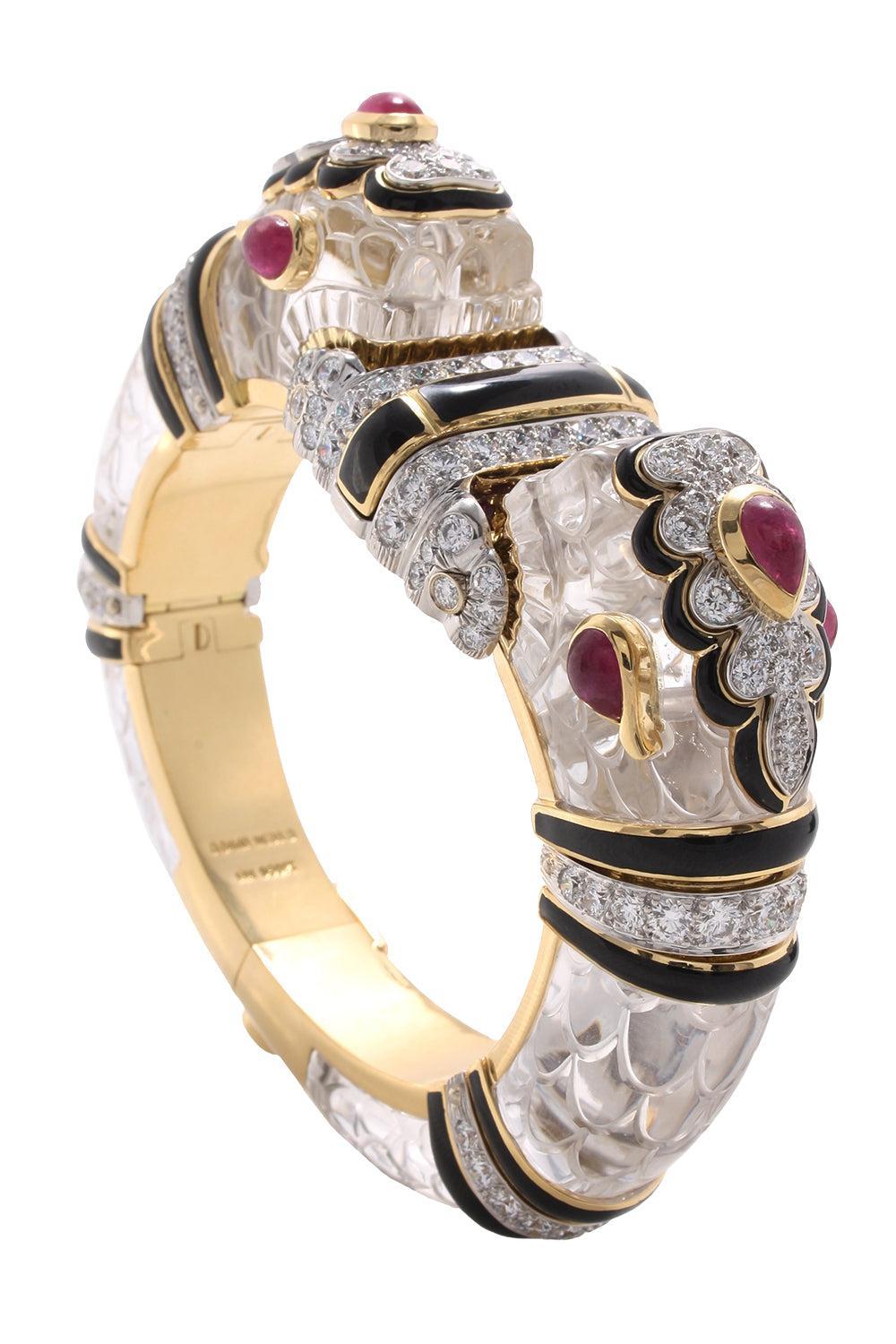 Diamond Ruby Black Small Twin Chimera Couture Bracelet-YELLOW GOLD-JEWELRYFINE JEWELBRACELET O-DAVID WEBB