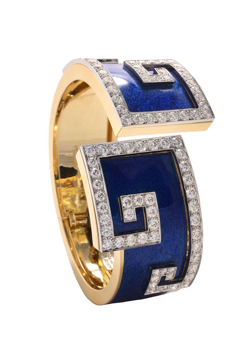 Diamond Royal Blue Scroll Cuff Bracelet