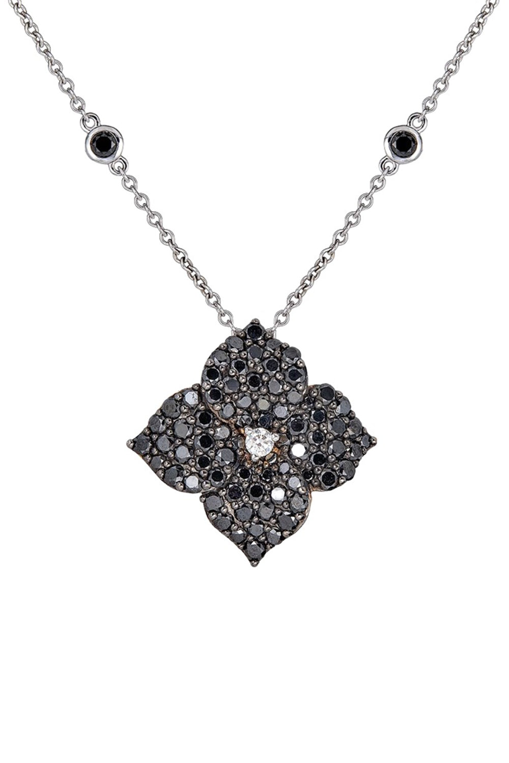 Black Diamond Large Flower Necklace-ROSE GOLD-JEWELRYFINE JEWELNECKLACE O-PIRANESI