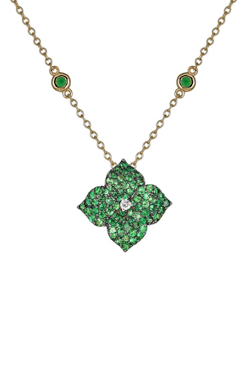 Tsavorite Small Flower Necklace-YELLOW GOLD-JEWELRYFINE JEWELNECKLACE O-PIRANESI