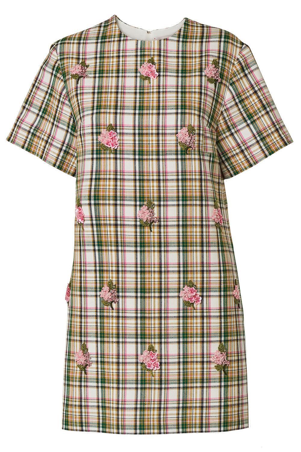 Embellished Short Sleeve Shift Dress-GEOMETRC-2-CLOTHINGDRESSCASUAL-CAROLINA HERRERA