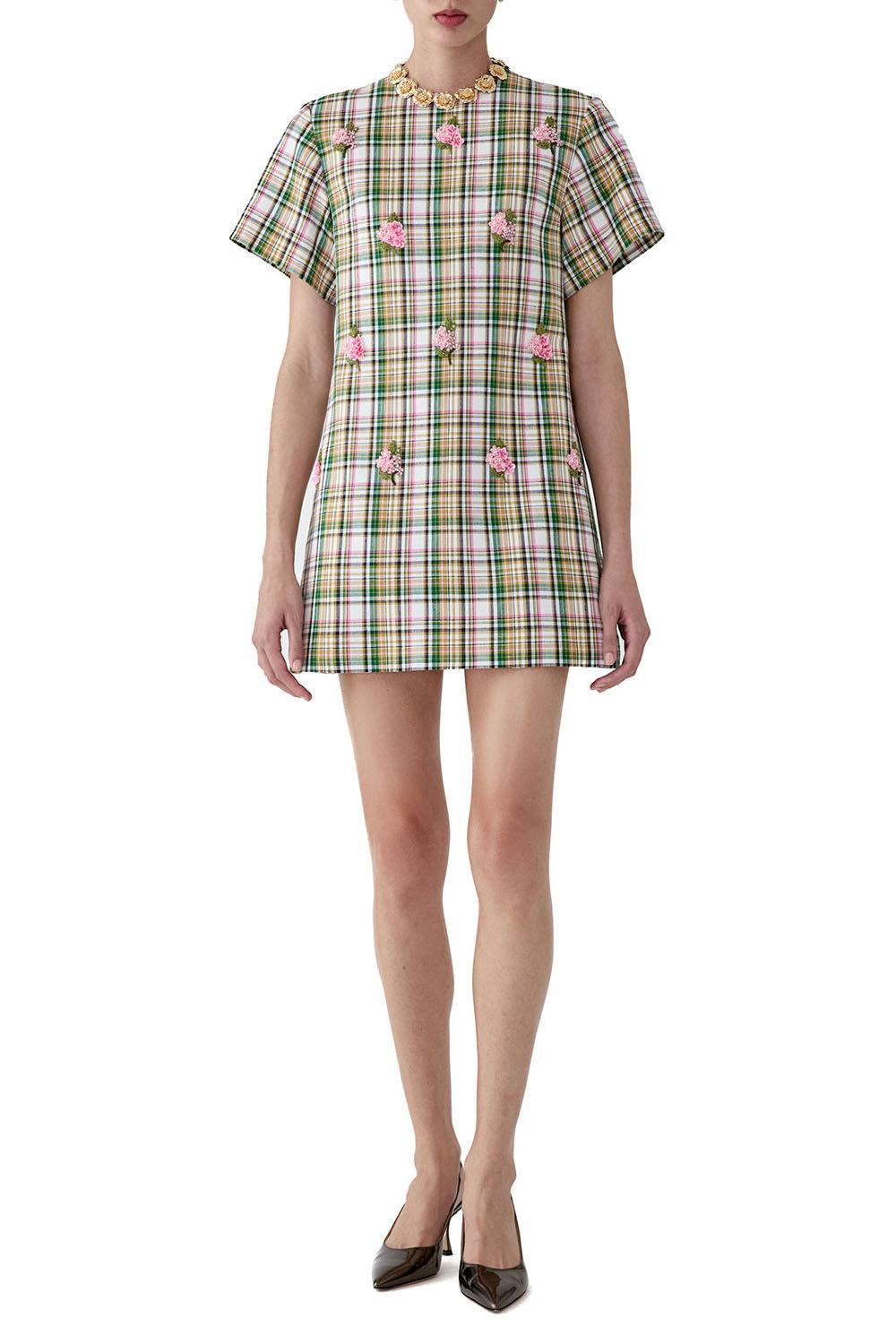 Embellished Short Sleeve Shift Dress-GEOMETRC-2-CLOTHINGDRESSCASUAL-CAROLINA HERRERA