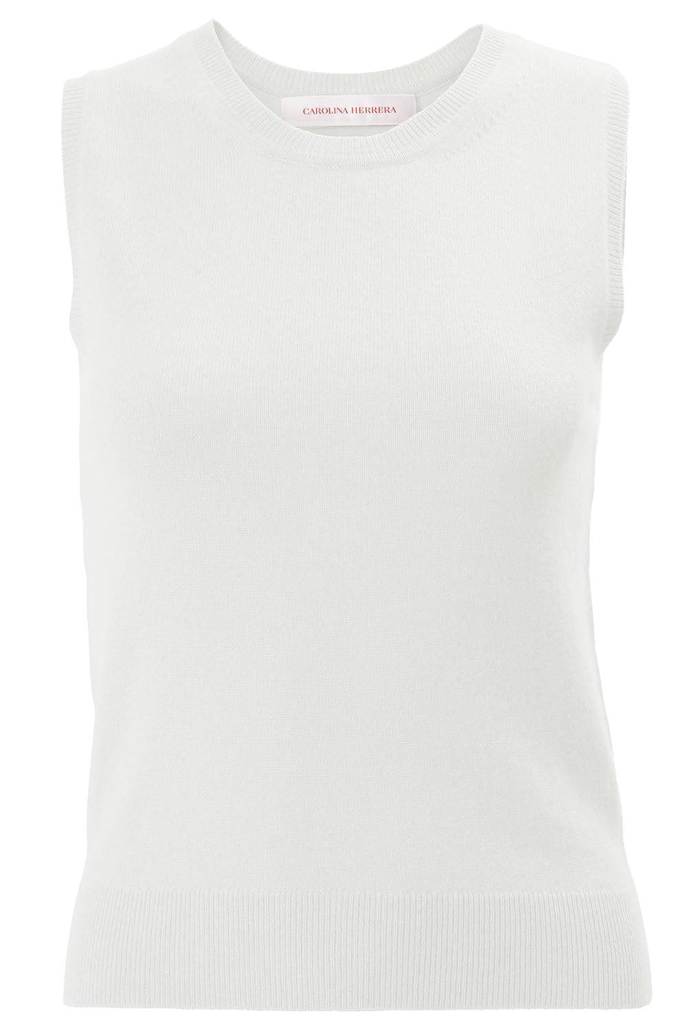 Crew Neck Tank-CREAM-XS-CLOTHINGTOPTANK-CAROLINA HERRERA