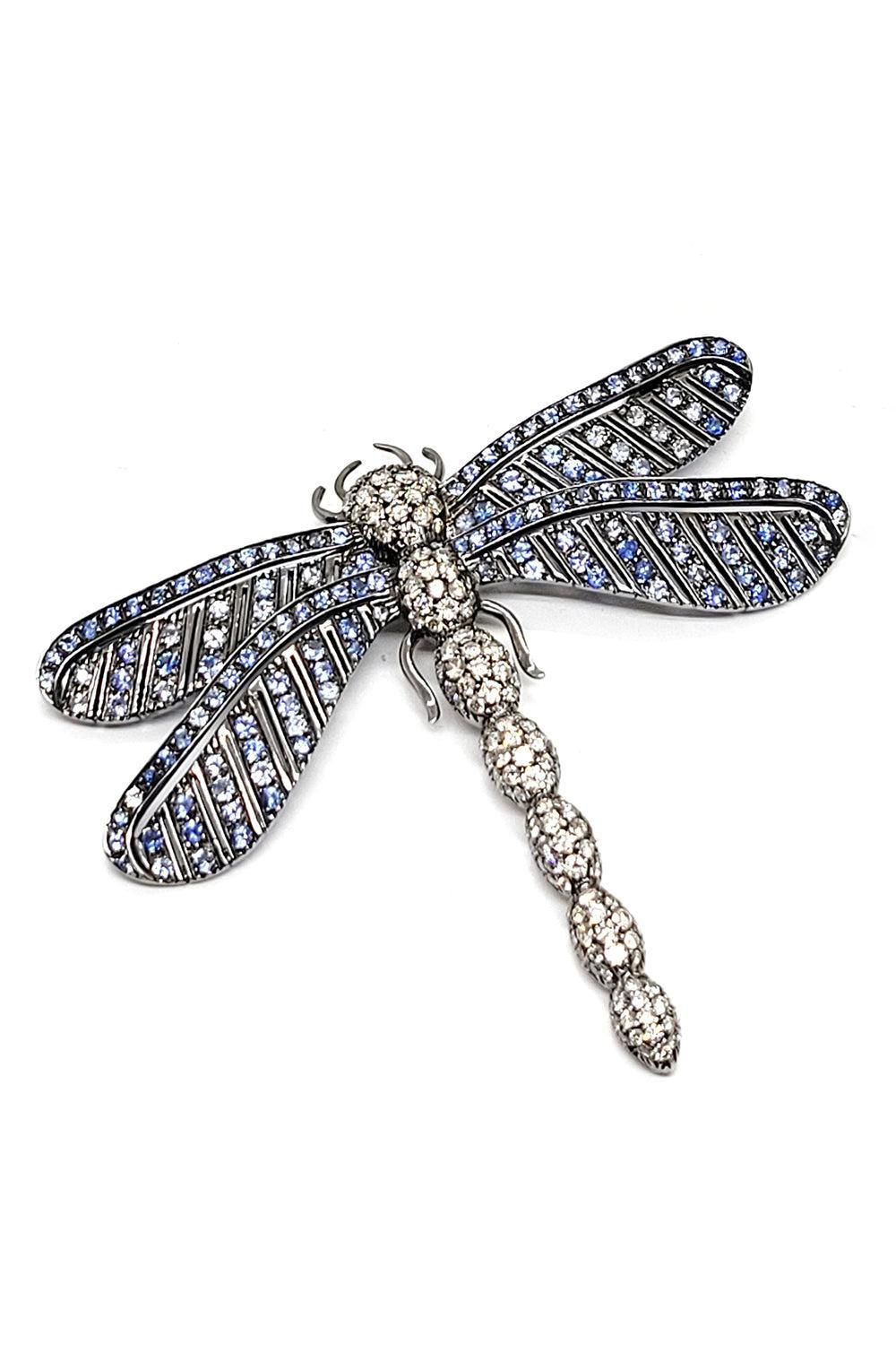 Diamond Blue Sapphire Dragonfly Pin-WHITE GOLD-JEWELRYFINE JEWELPIERCING-ANDREOLI
