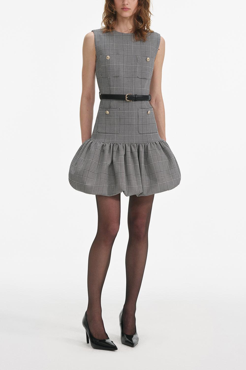 Prince Of Wales Dress-BLACK/WHITE-0-CLOTHINGDRESSCASUAL-self-portrait