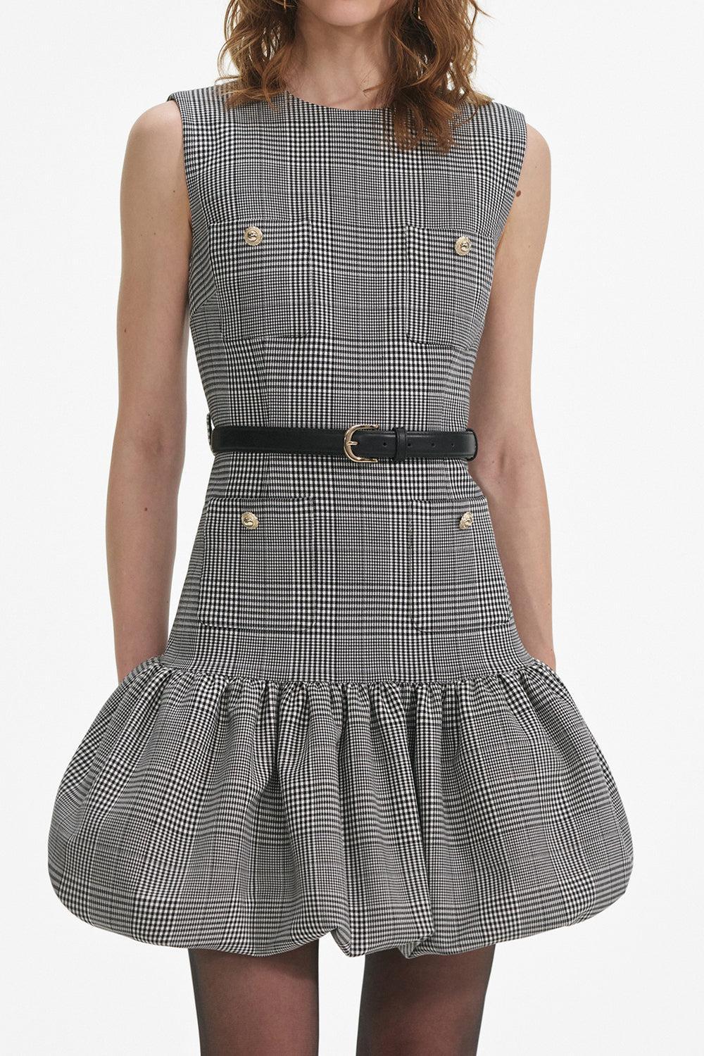 Prince Of Wales Dress-BLACK/WHITE-0-CLOTHINGDRESSCASUAL-self-portrait