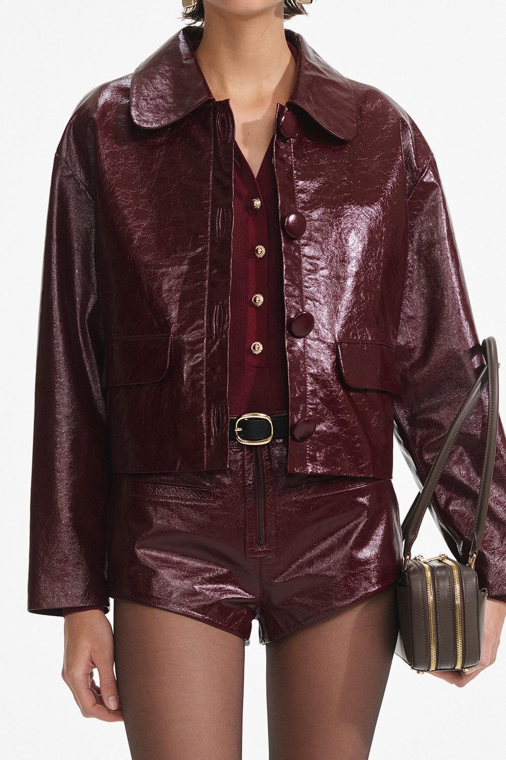 Button Front Crop Jacket-BURGUNDY-4-CLOTHINGJACKETLEATHER-self-portrait