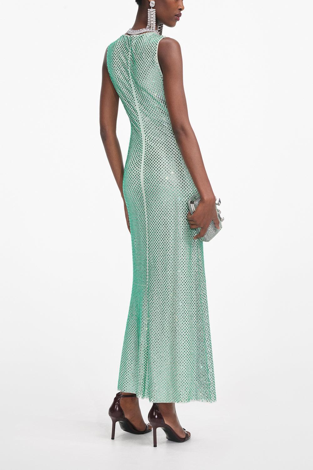 Rhinestone Mesh Midi Dress-MNTGREEN-2-CLOTHINGDRESSGOWN-self-portrait