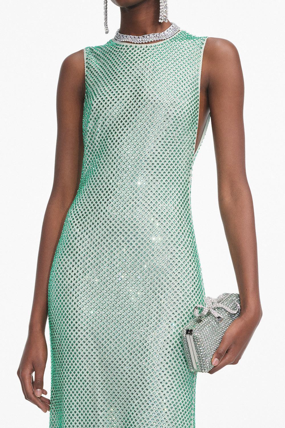 Rhinestone Mesh Midi Dress-MNTGREEN-2-CLOTHINGDRESSGOWN-self-portrait