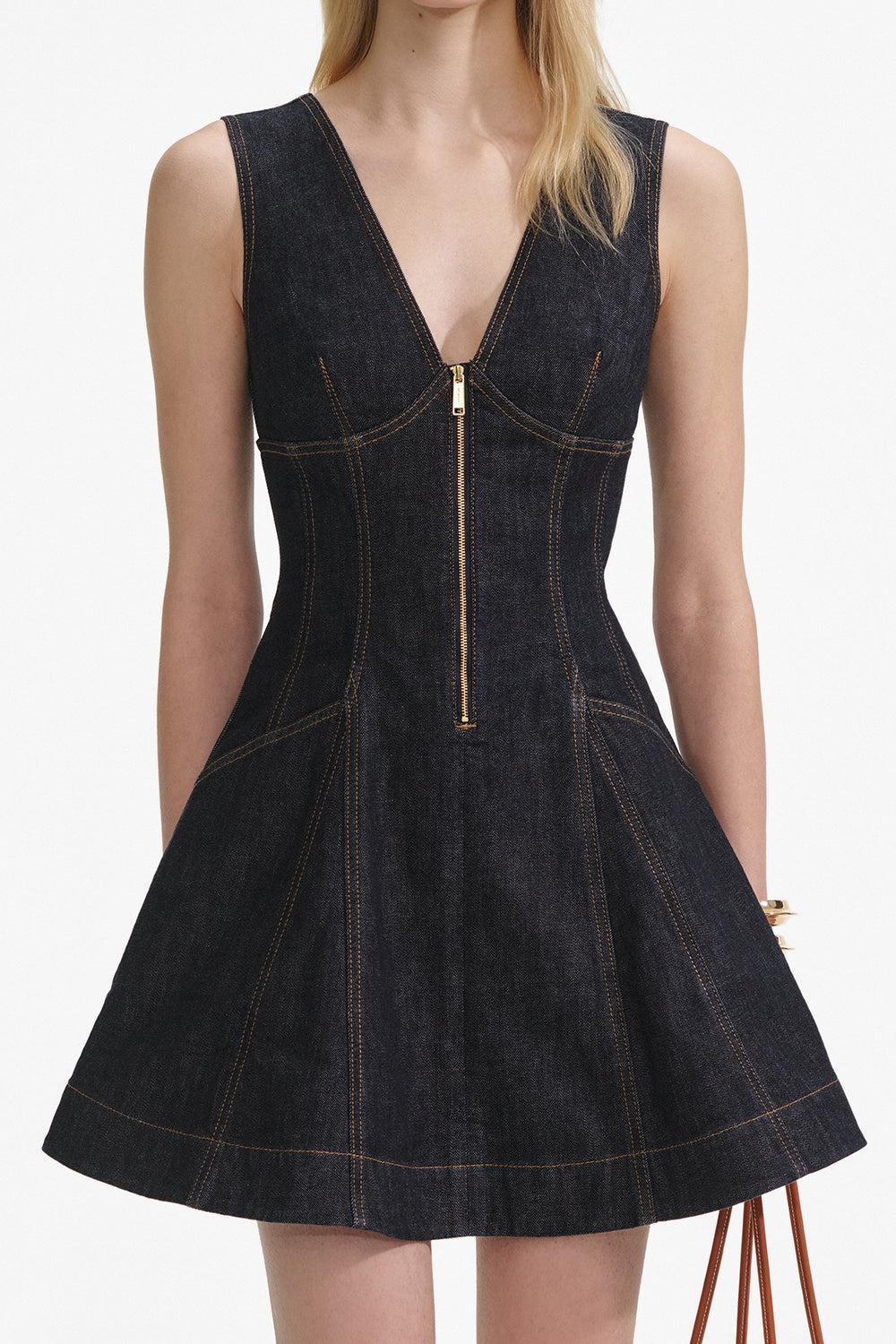 Zip Front Mini Dress-BLUE-2-CLOTHINGDRESSCASUAL-self-portrait