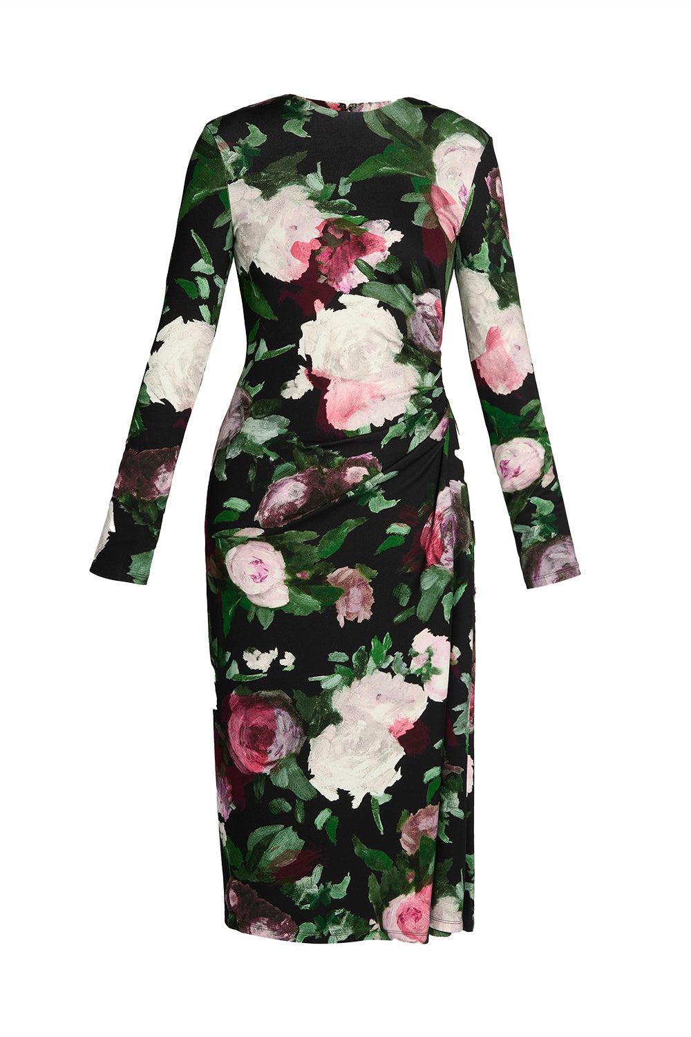 Long Sleeve Draped Dress-PTDRSBLK-4-CLOTHINGDRESSCASUAL-ERDEM