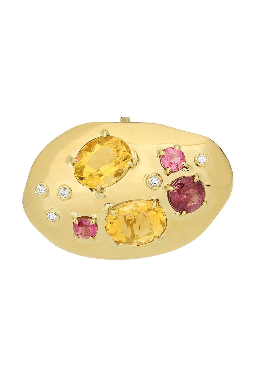 Rubellite Citrine Flinstone Pendant-YELLOW GOLD-JEWELRYFINE JEWELPENDANT-CAROL KAUFFMANN