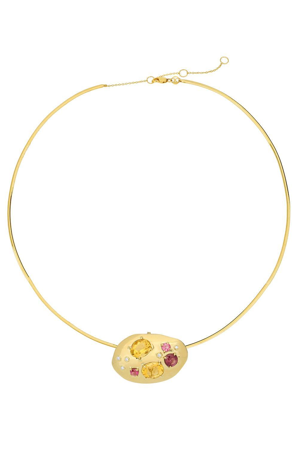Rubellite Citrine Flinstone Pendant-YELLOW GOLD-JEWELRYFINE JEWELPENDANT-CAROL KAUFFMANN