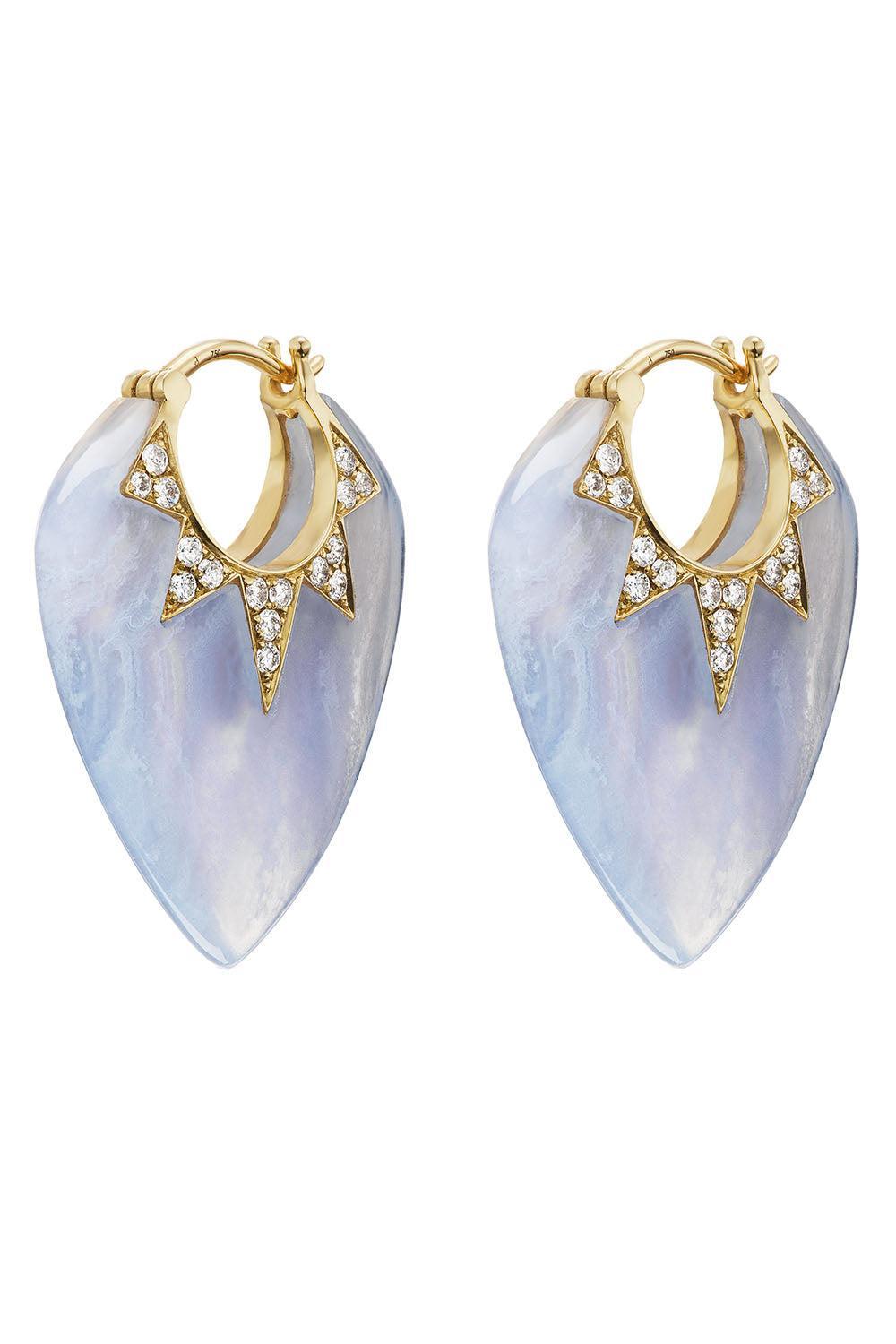Blue Lace Agate Classic Guitar Pick Earrings-YELLOW GOLD-JEWELRYFINE JEWELEARRING-SORELLINA