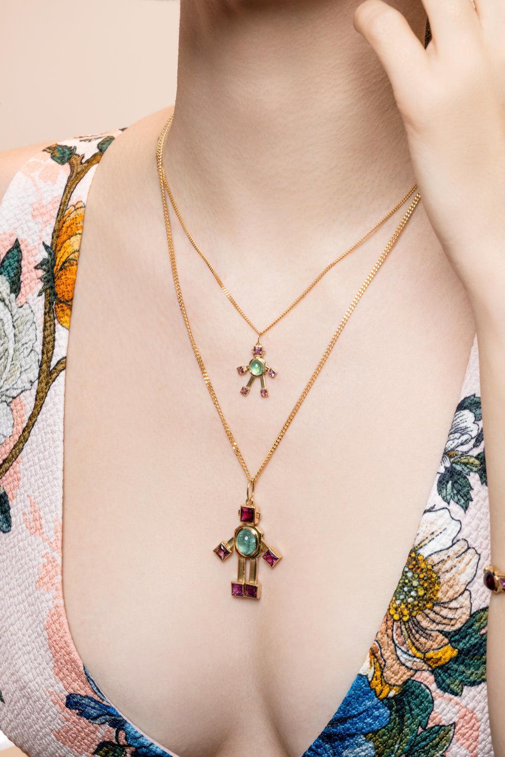 Paraiba Tourmaline Rubellite Maxi Robot Pendant-YELLOW GOLD-JEWELRYFINE JEWELPENDANT-VAN