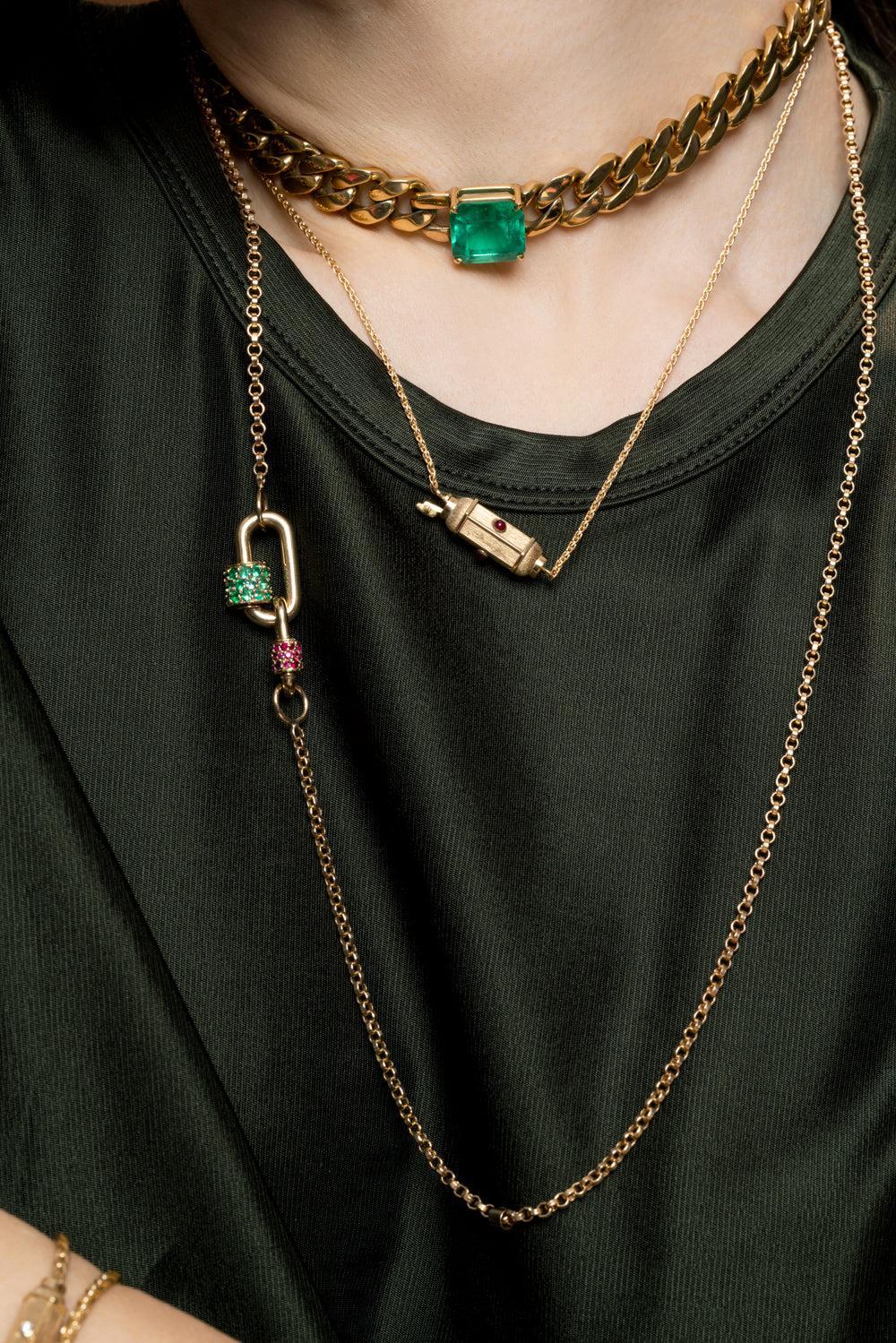 Emerald Stone Chubby Babylock-YELLOW GOLD-JEWELRYFINE JEWELPENDANT-MARLA AARON
