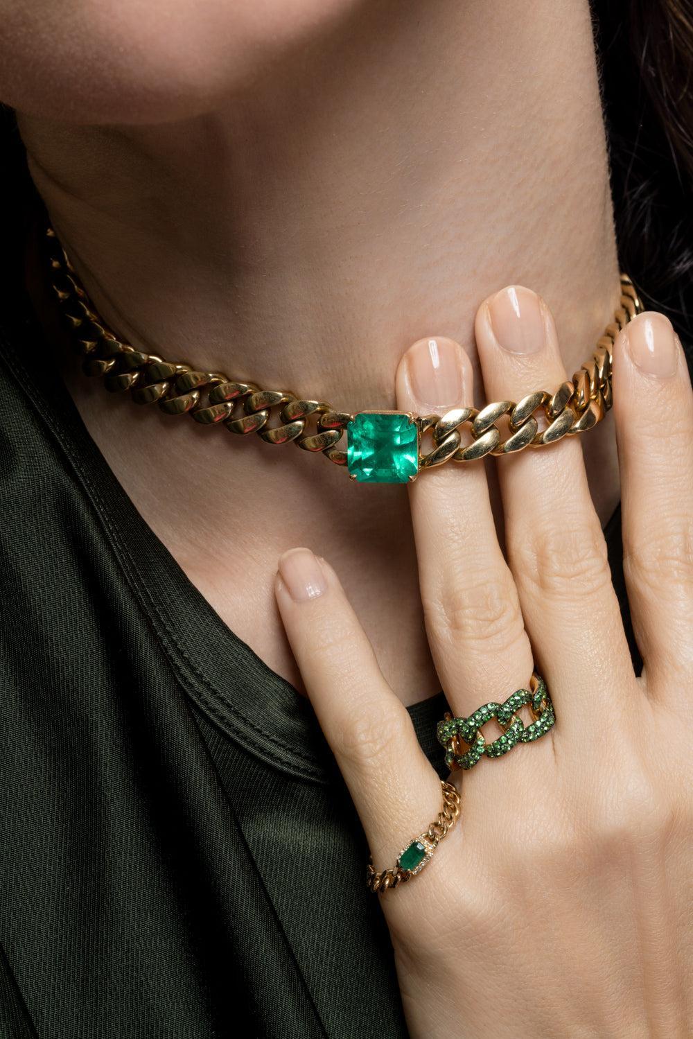Emerald Solid Flat Link Choker Necklace-YELLOW GOLD-10MM-JEWELRYFINE JEWELNECKLACE O-SHAY JEWELRY