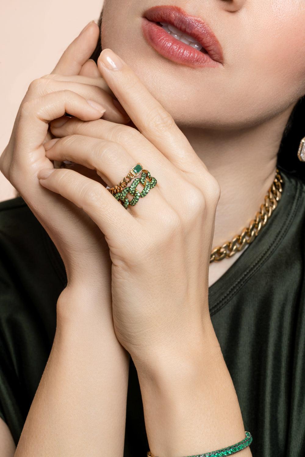 Green Garnet Essential Link Ring-YELLOW GOLD-6-JEWELRYFINE JEWELRING-SHAY JEWELRY