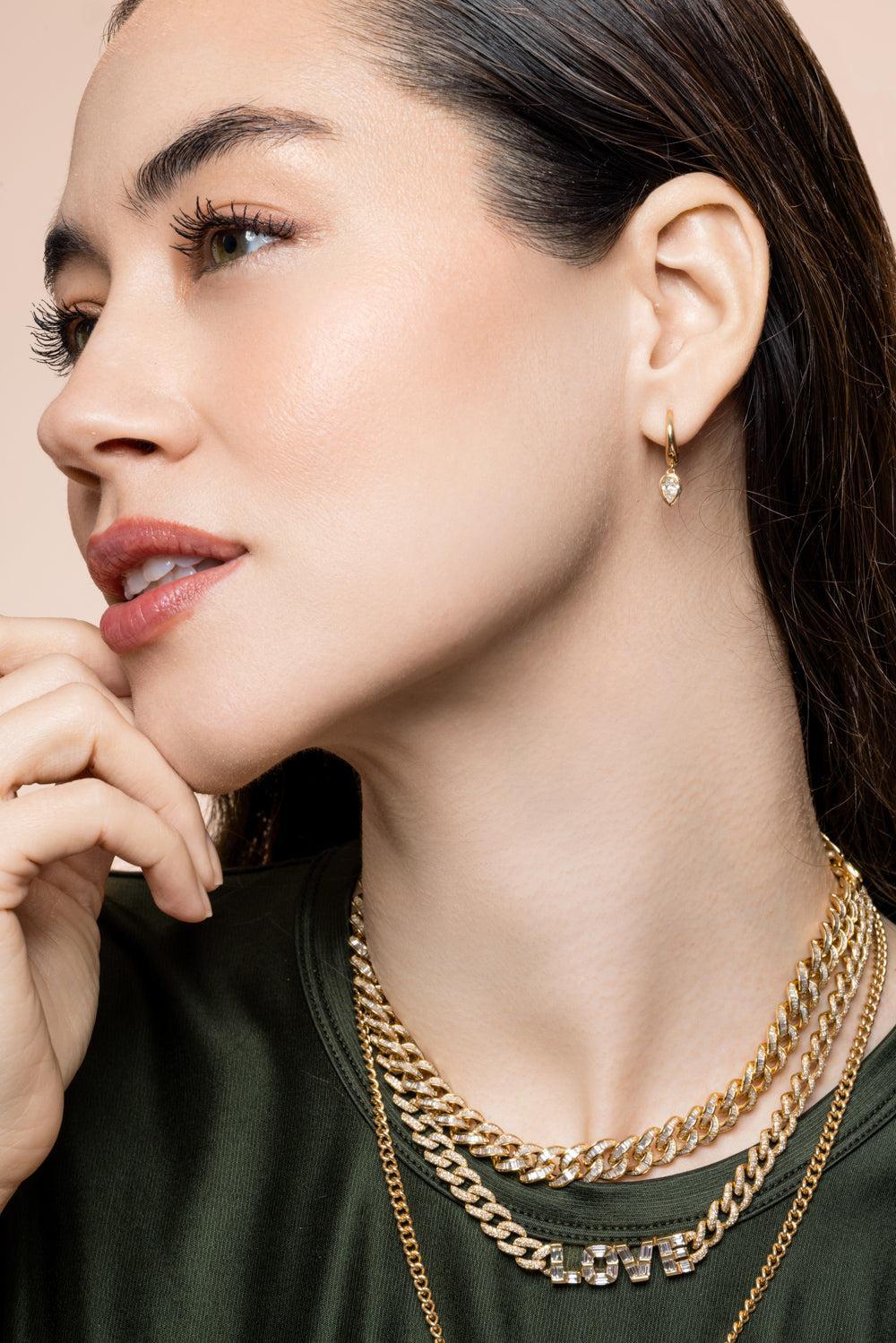 Diamond Pear Drop Huggie Earring-YELLOW GOLD-JEWELRYFINE JEWELEARRING-SHAY JEWELRY