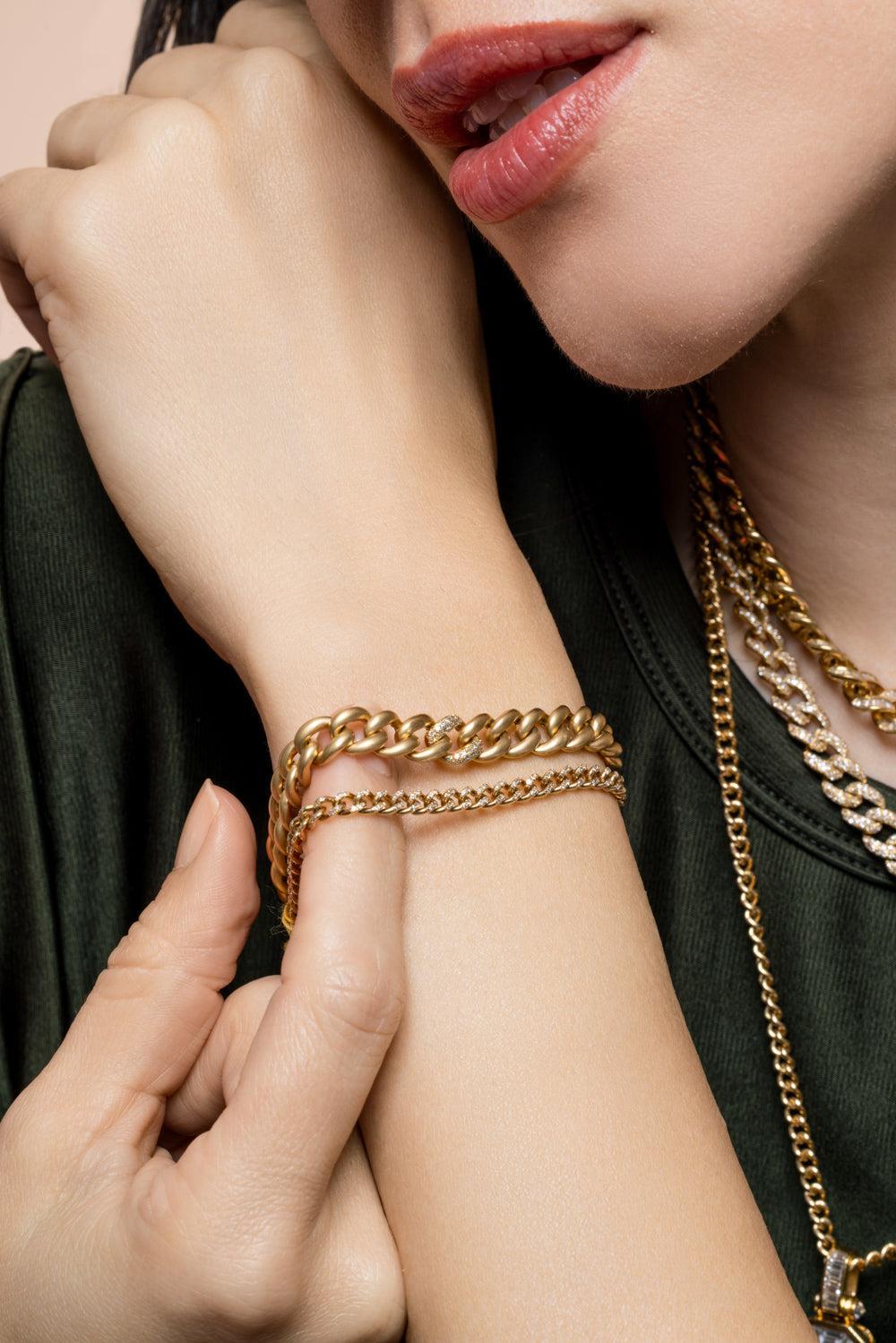Diamond Medium Matte Bracelet-YELLOW GOLD-6.5-JEWELRYFINE JEWELBRACELET O-SHAY JEWELRY