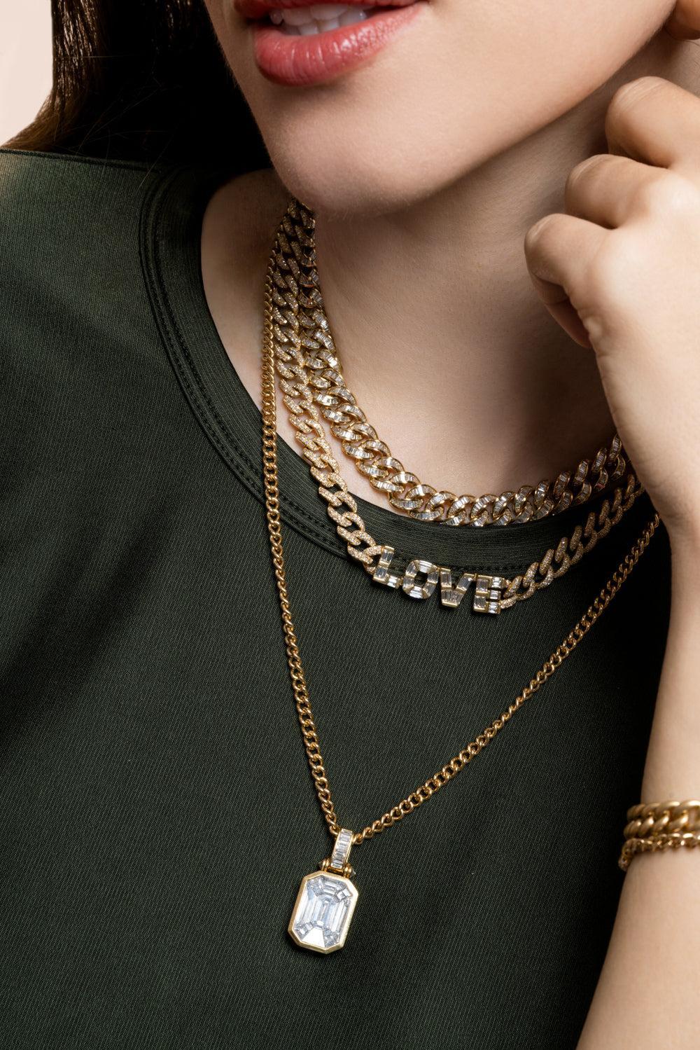 Diamond LOVE Medium Link Necklace-YELLOW GOLD-JEWELRYFINE JEWELNECKLACE O-SHAY JEWELRY
