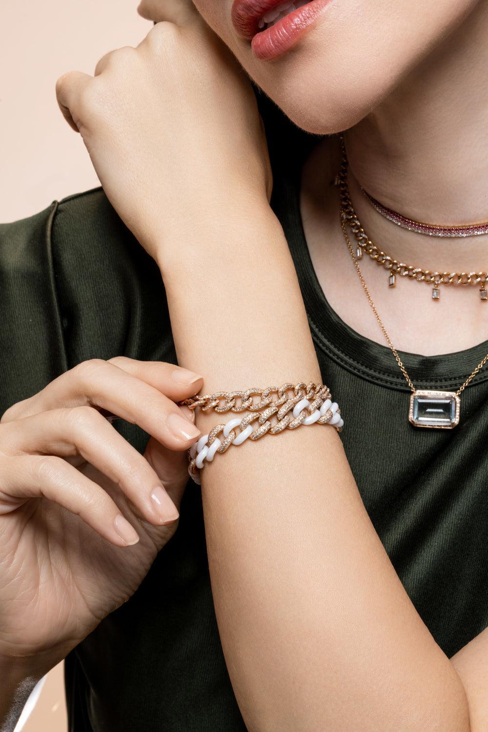 Diamod Seven link White Bracelet-ROSE GOLD-6.5-JEWELRYFINE JEWELBRACELET O-SHAY JEWELRY