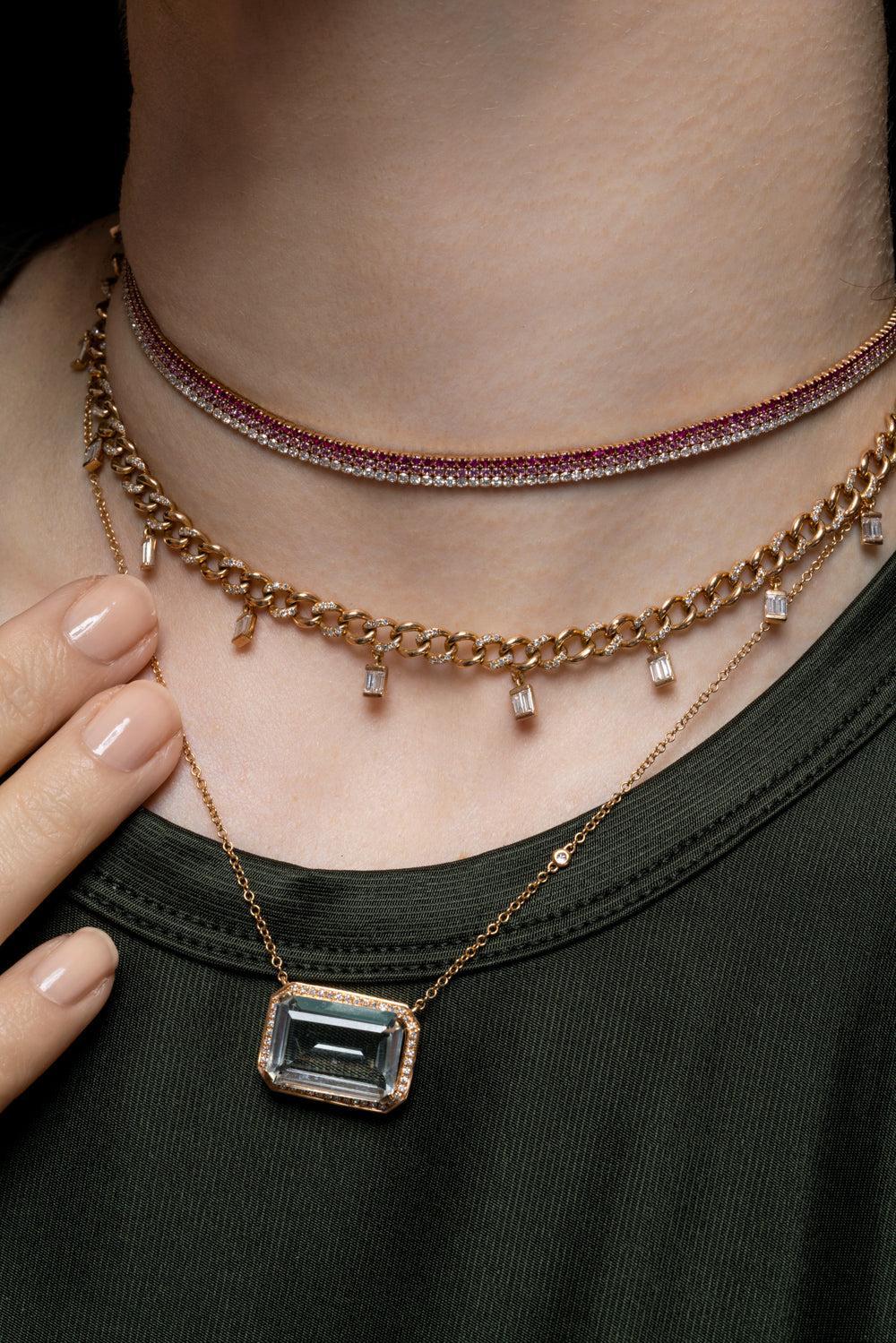 Diamond Baguette Drop Link Choker Necklace-ROSE GOLD-JEWELRYFINE JEWELNECKLACE O-SHAY JEWELRY
