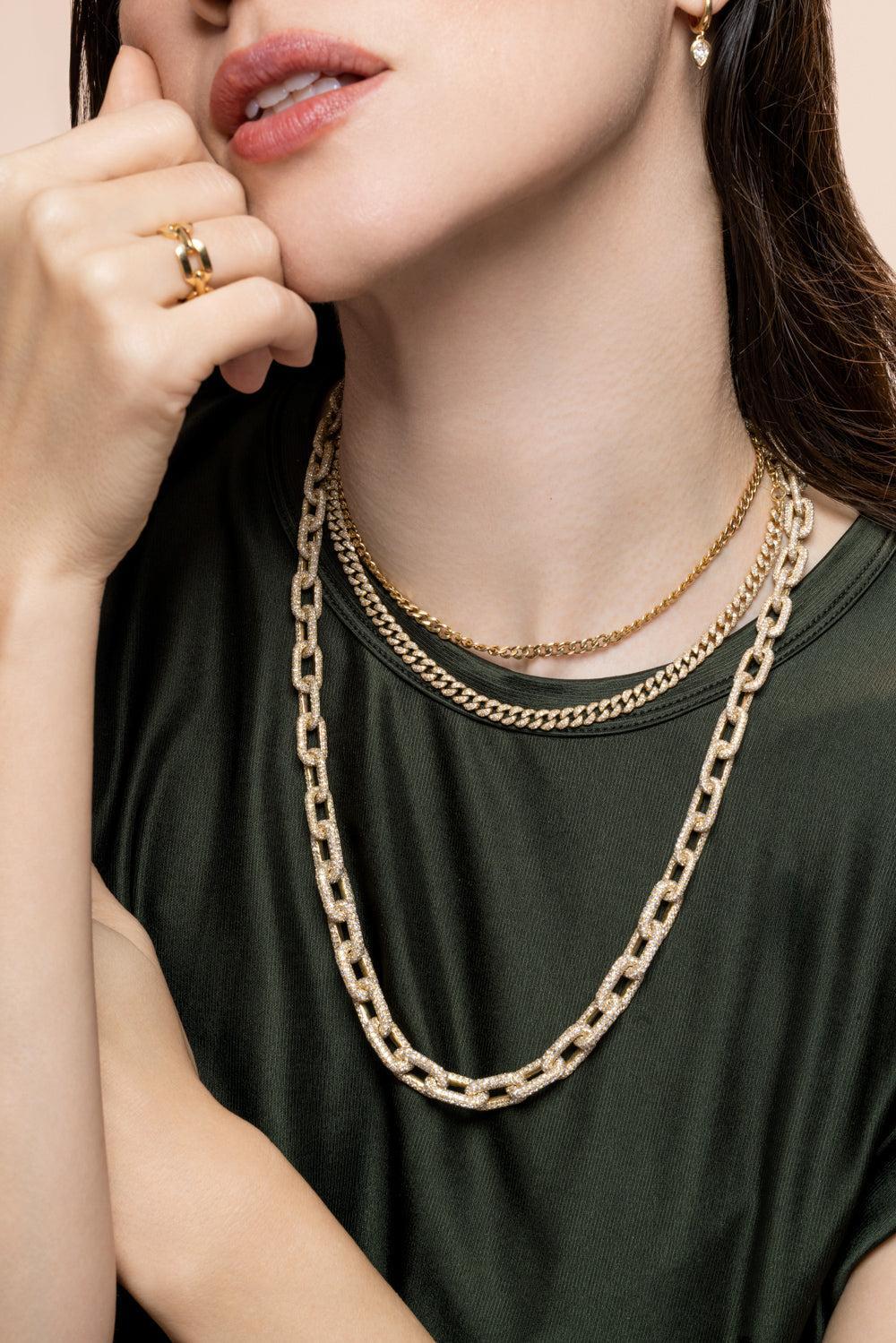 Diamond Cable Link Necklace-YELLOW GOLD-22-JEWELRYFINE JEWELNECKLACE O-SHAY JEWELRY