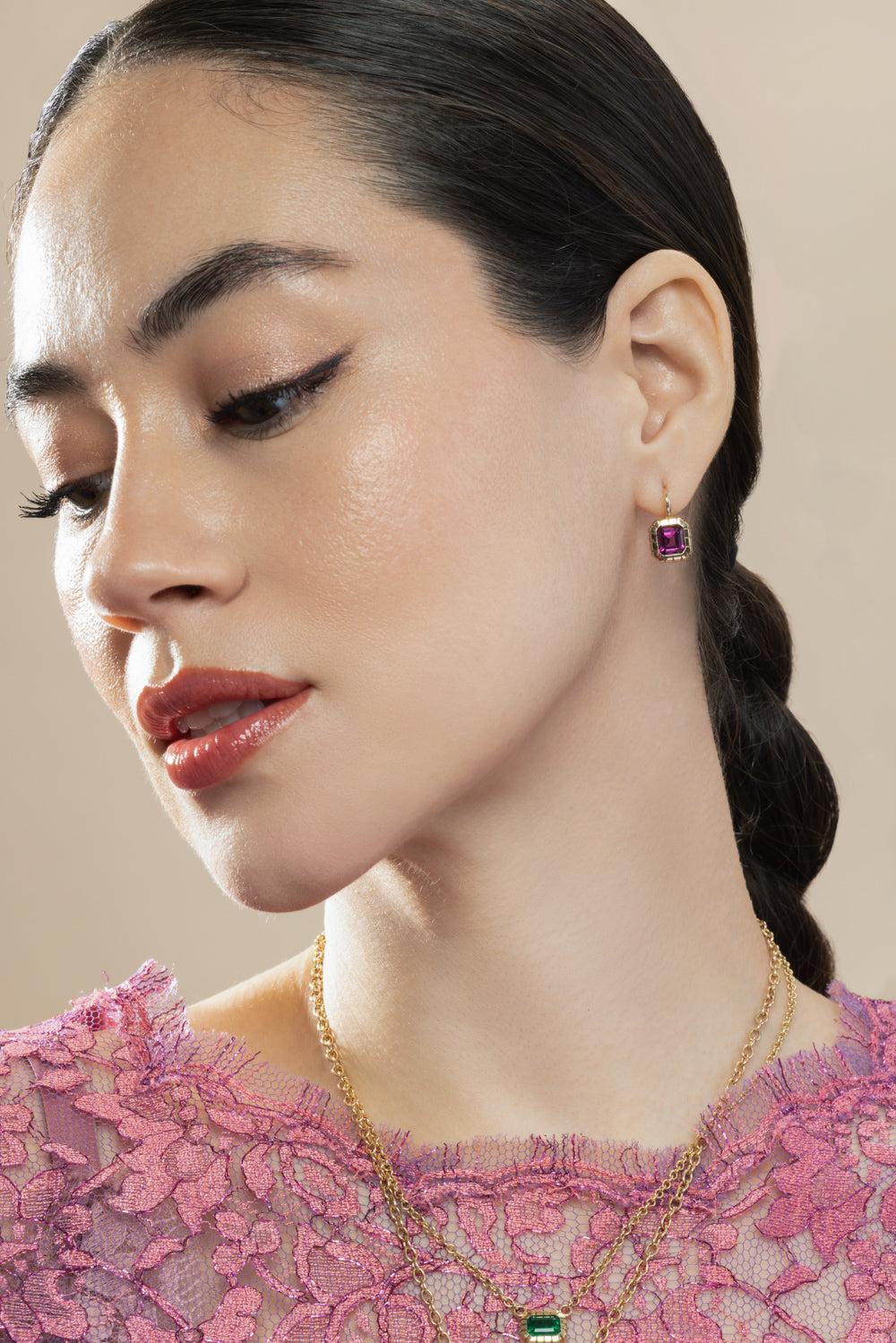 Rhodolite Garnet Heirloom Bezel Earrings-YELLOW GOLD-JEWELRYFINE JEWELEARRING-RETROUVAI
