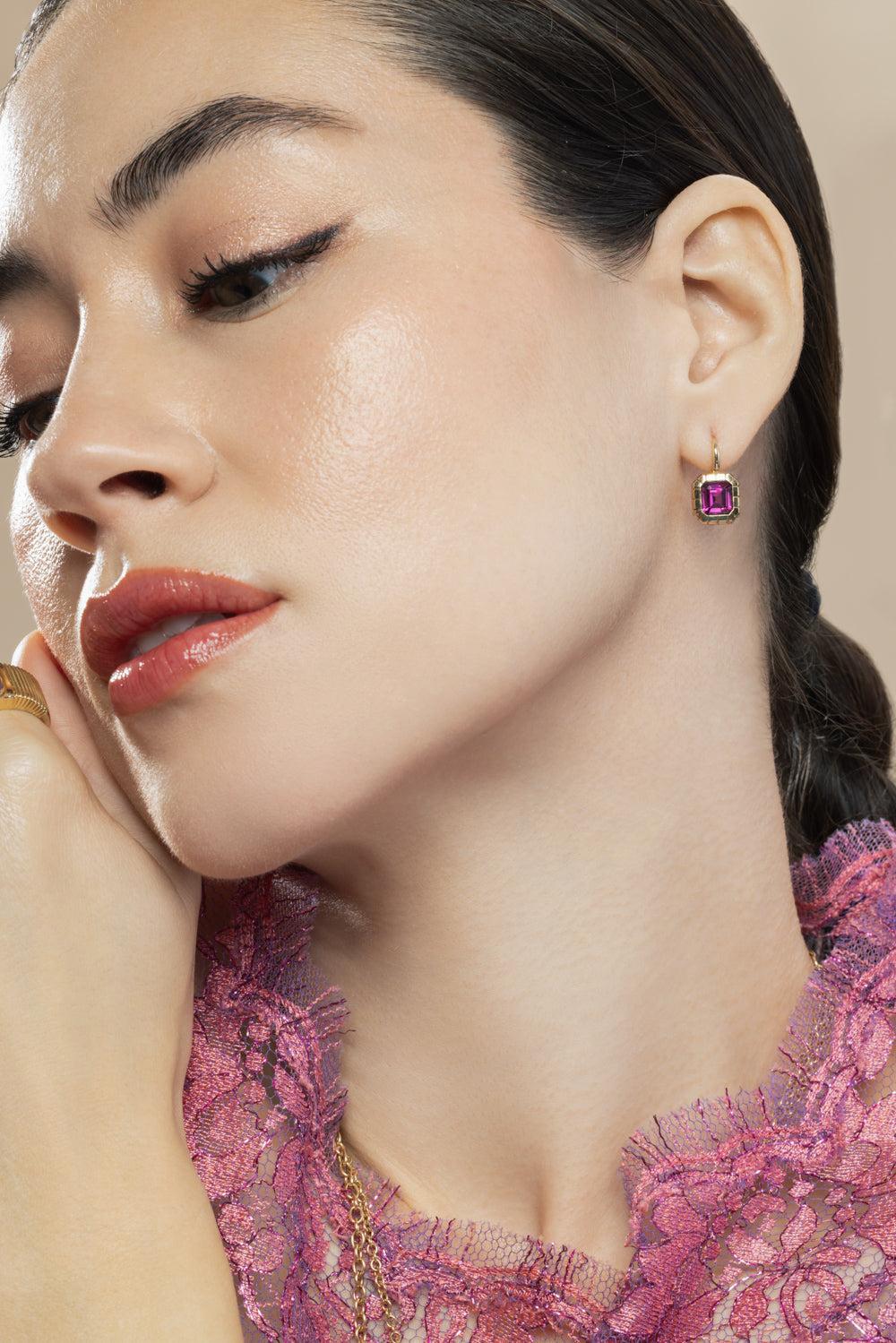 Rhodolite Garnet Heirloom Bezel Earrings-YELLOW GOLD-JEWELRYFINE JEWELEARRING-RETROUVAI