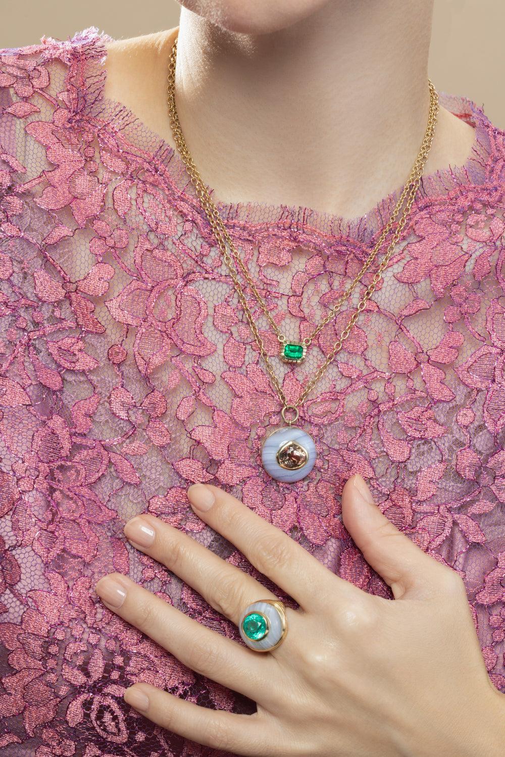 Emerald Bezel Heirloom Necklace-YELLOW GOLD-JEWELRYFINE JEWELNECKLACE O-RETROUVAI