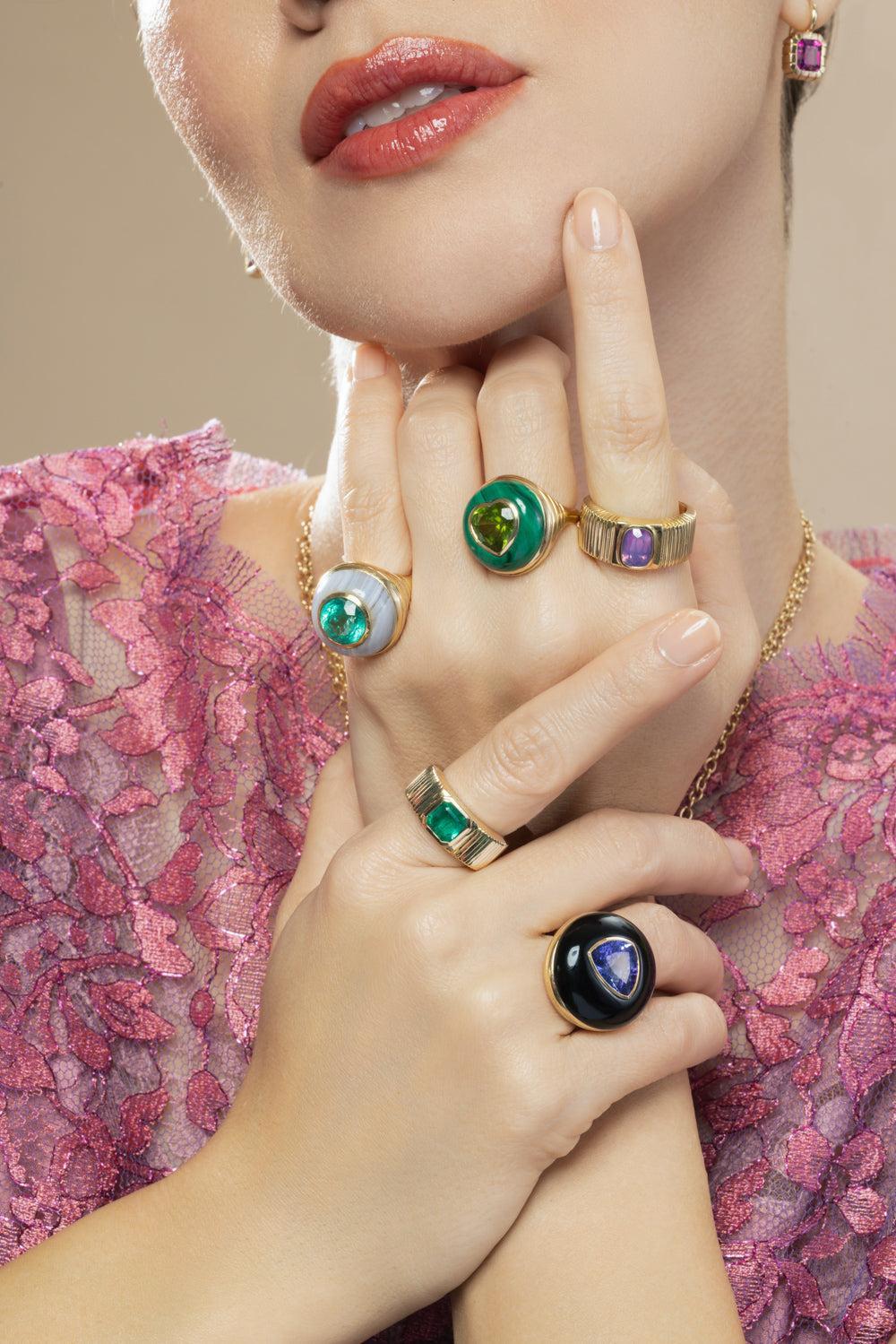 Milky Fuchsia Sapphire Pleated Band Ring-YELLOW GOLD-8-JEWELRYFINE JEWELRING-RETROUVAI
