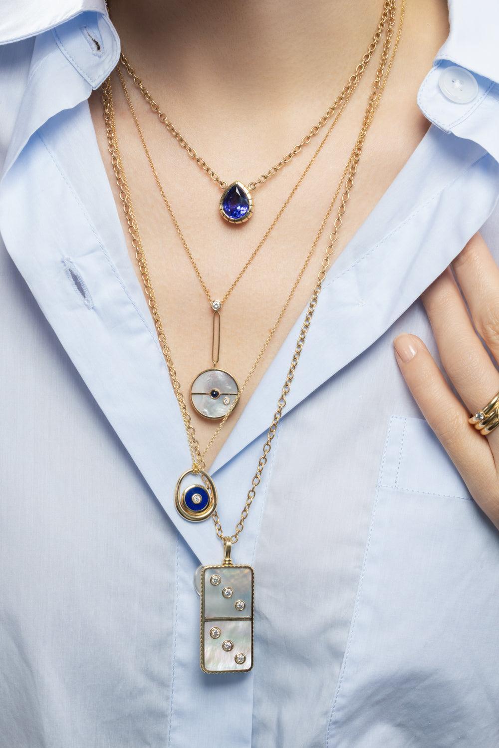 Tanzanite Heirloom Pendant Necklace-YELLOW GOLD-18-JEWELRYFINE JEWELNECKLACE O-RETROUVAI