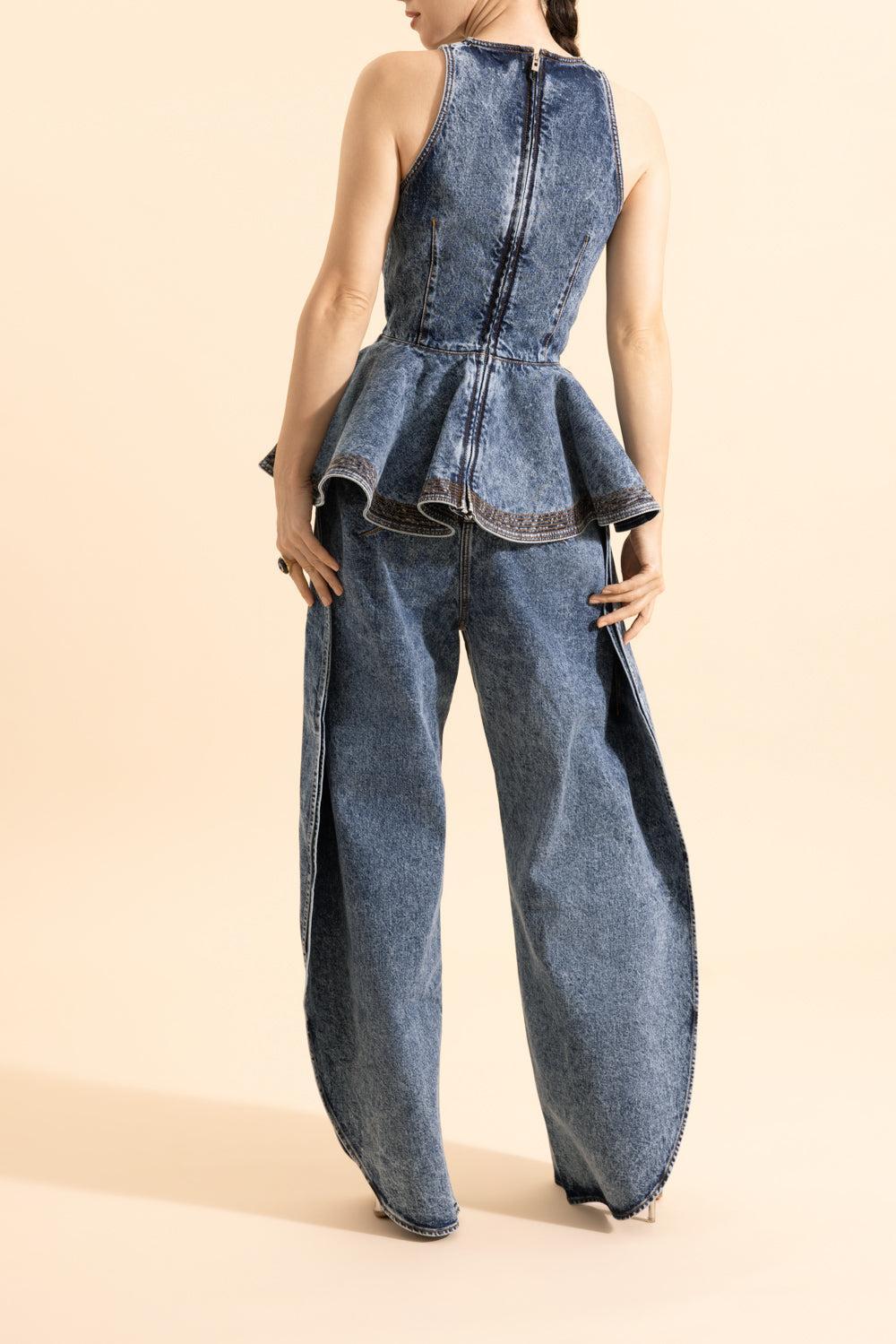 Peplum Sleeveless Top-BLEU-36-CLOTHINGTOPBLOUSE-ALAÏA