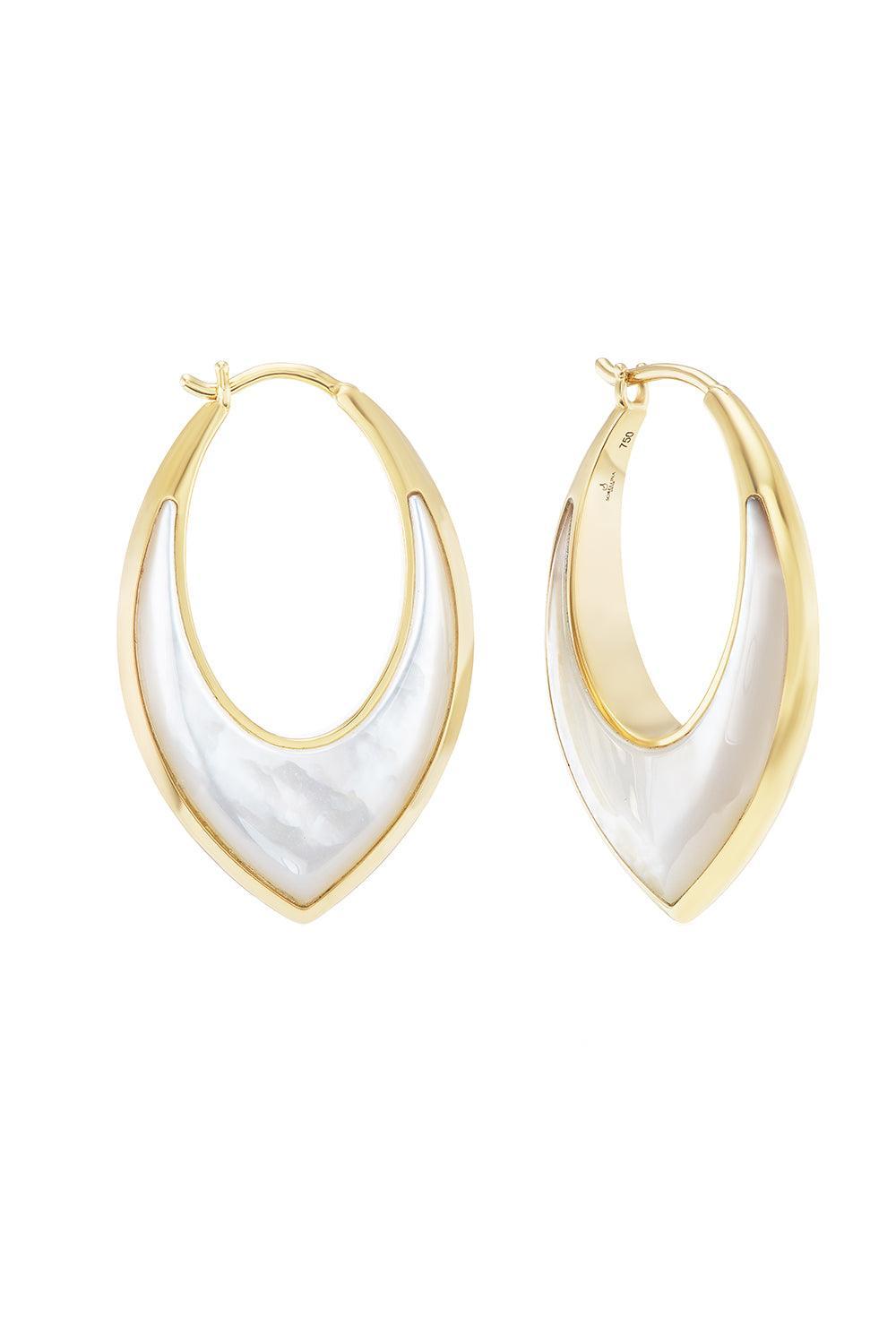 Pearl Stardust Inlay Hoop Earrings-YELLOW GOLD-JEWELRYFINE JEWELEARRING-SORELLINA