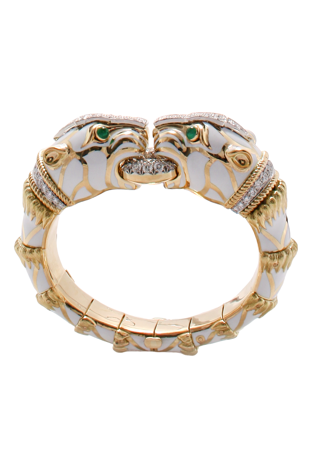 Diamond White Enamel Double Lion Bracelet