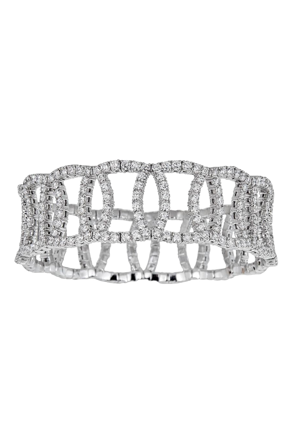 Diamond Wide Overlap Stretch Bracelet-WHITE GOLD-JEWELRYFINE JEWELBRACELET O-ZYDO