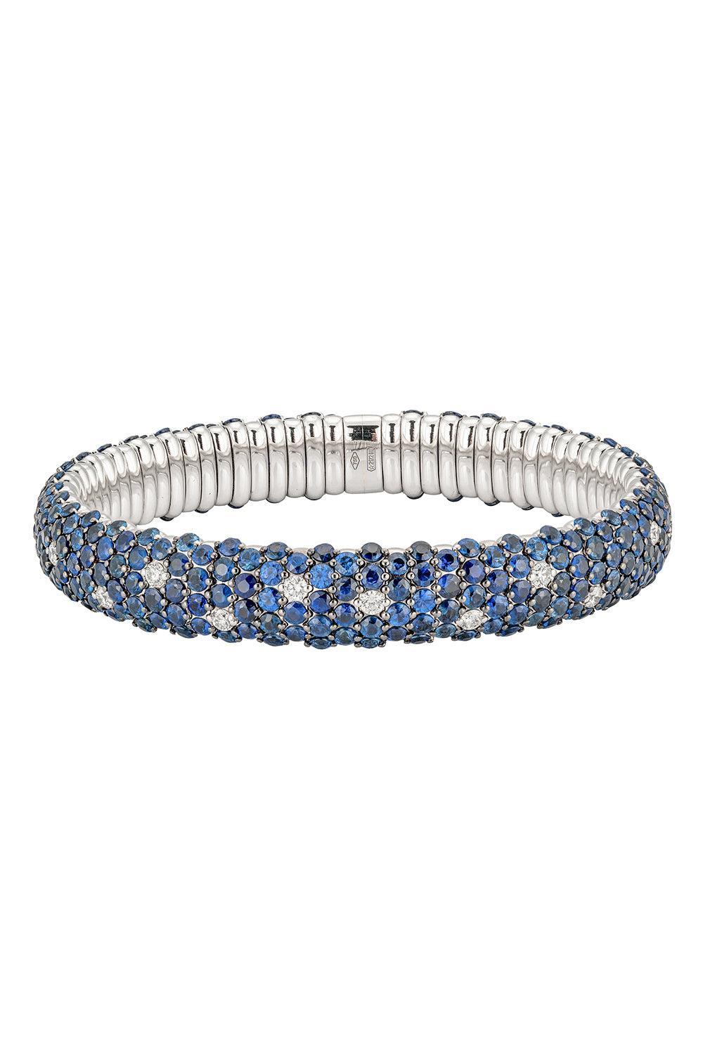 Blue Sapphire Diamond Dome Stretch Bracelet-WHITE GOLD-JEWELRYFINE JEWELBRACELET O-ZYDO