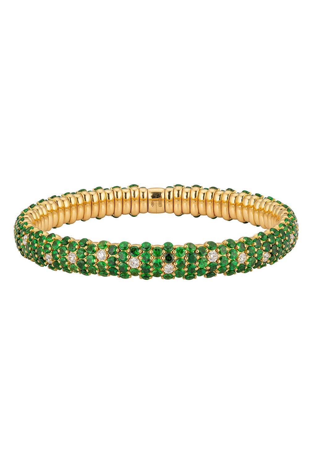 Green Tsavorite Diamond Stretch Bracelet-YELLOW GOLD-JEWELRYFINE JEWELBRACELET O-ZYDO