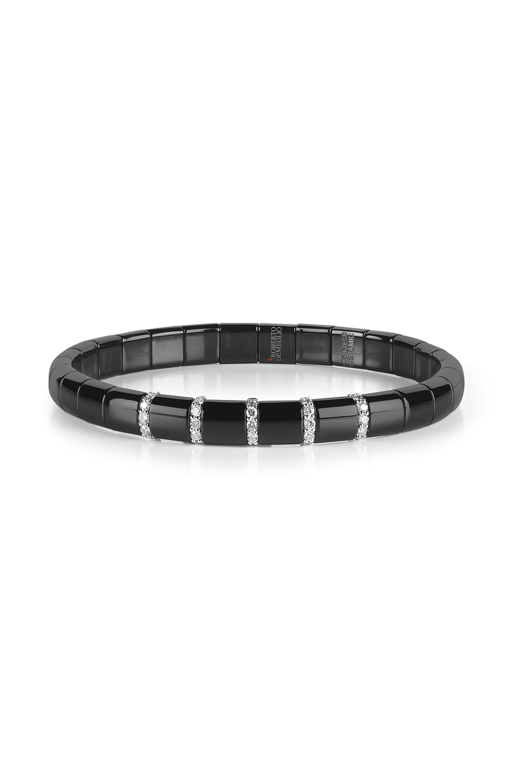 Matte Black Ceramic Five Diamond Pura Bracelet-WHITE GOLD-JEWELRYFINE JEWELBRACELET O-ROBERTO DEMEGLIO