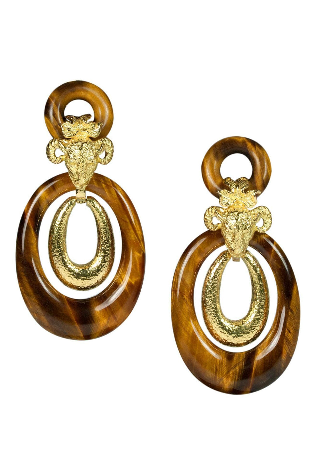 Diamond Tiger Head Ram Head Double Hoop Earrings