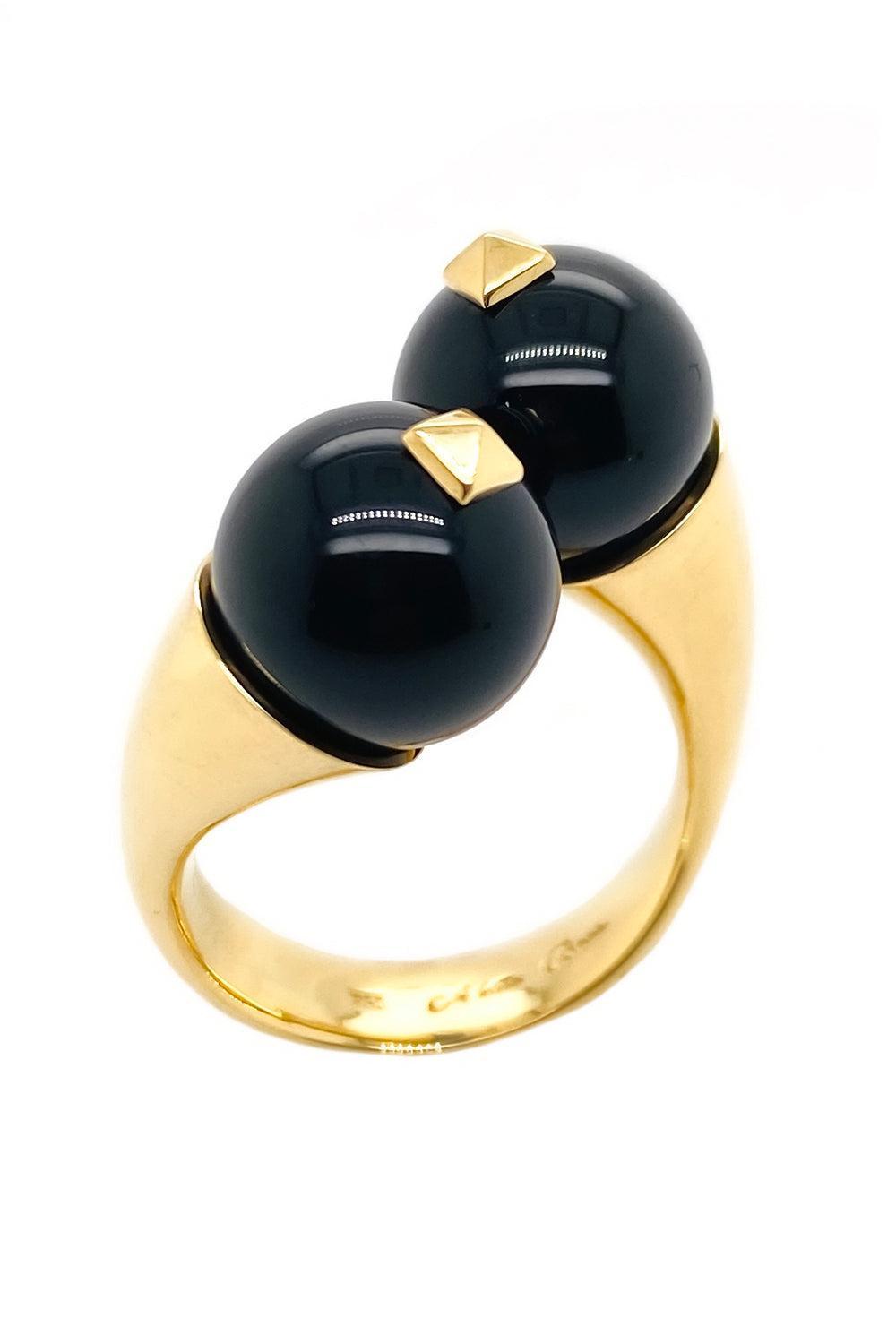 Black Onyx Gemini Ring-YELLOW GOLD-JEWELRYFINE JEWELRING-ALETTO BROTHERS