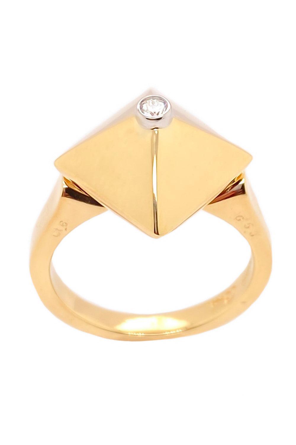 Mini Diamond Accent Piramide Ring-YELLOW GOLD-JEWELRYFINE JEWELRING-ALETTO BROTHERS