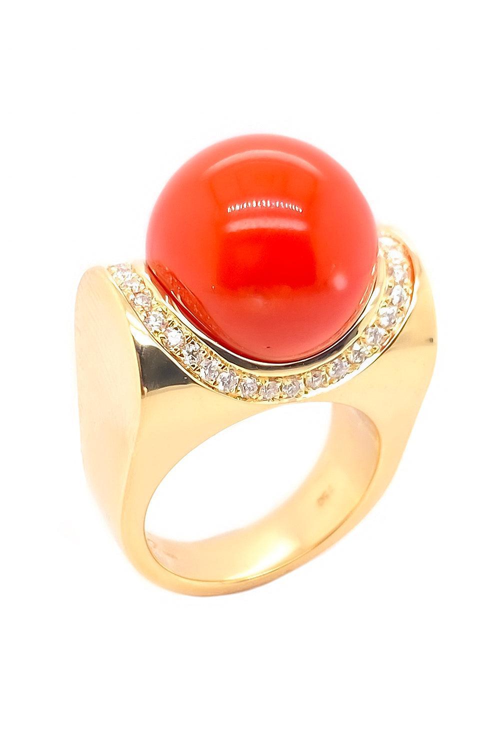 Mediterranean Coral Diamond Accent Sfera Ring-YELLOW GOLD-JEWELRYFINE JEWELRING-ALETTO BROTHERS