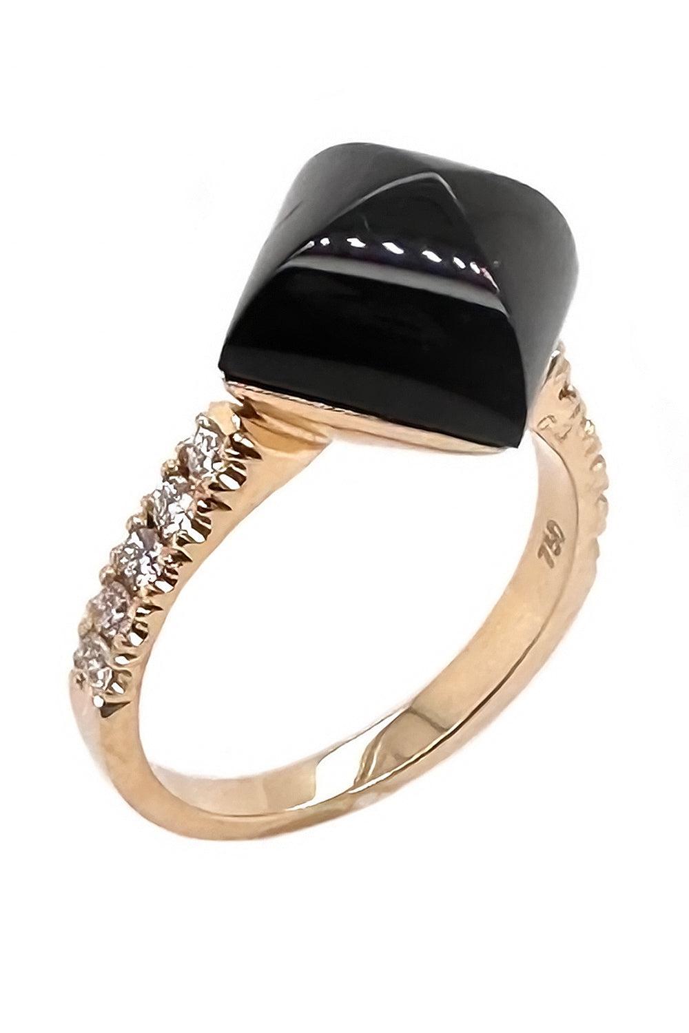 Black Onyx Diamond Piramide Ring-YELLOW GOLD-JEWELRYFINE JEWELRING-ALETTO BROTHERS