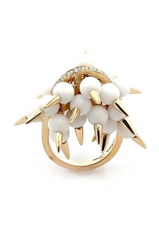 White Onyx Diamond Spiked Muse Ring-YELLOW GOLD-JEWELRYFINE JEWELRING-ALETTO BROTHERS